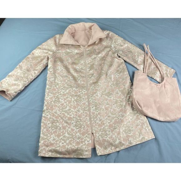 Mycra Pac Jackets & Blazers - Mycra Pac Life Reversible Full Zip Jacket with Hand Bag Blush Pink Jacquard Sz P